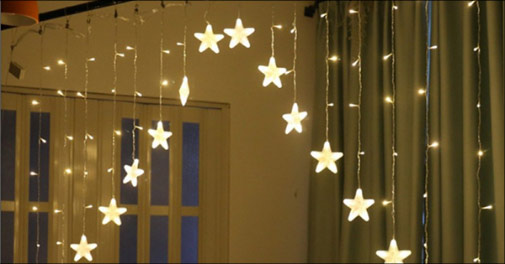 Flot LED-lyskæde gardin med stjerner!