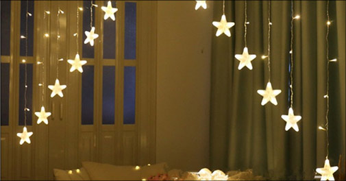 Flot LED-lyskæde gardin med stjerner!