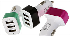 Køb 1 stk. Triple bil-lader med 3 USB-porte fra Smileyphone, vælg ml. 3 farver, værdi kr. 139,-