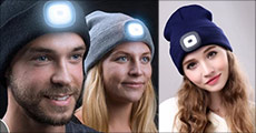 Super smart unisex strikhue med LED pandelygte. Værdi kr. 339,-