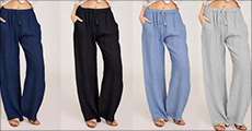 1 x loose fit bomulds-hør bukser til kvinder, fås i flere farver og størrelser. Værdi kr. 519,- Fragt inkl.